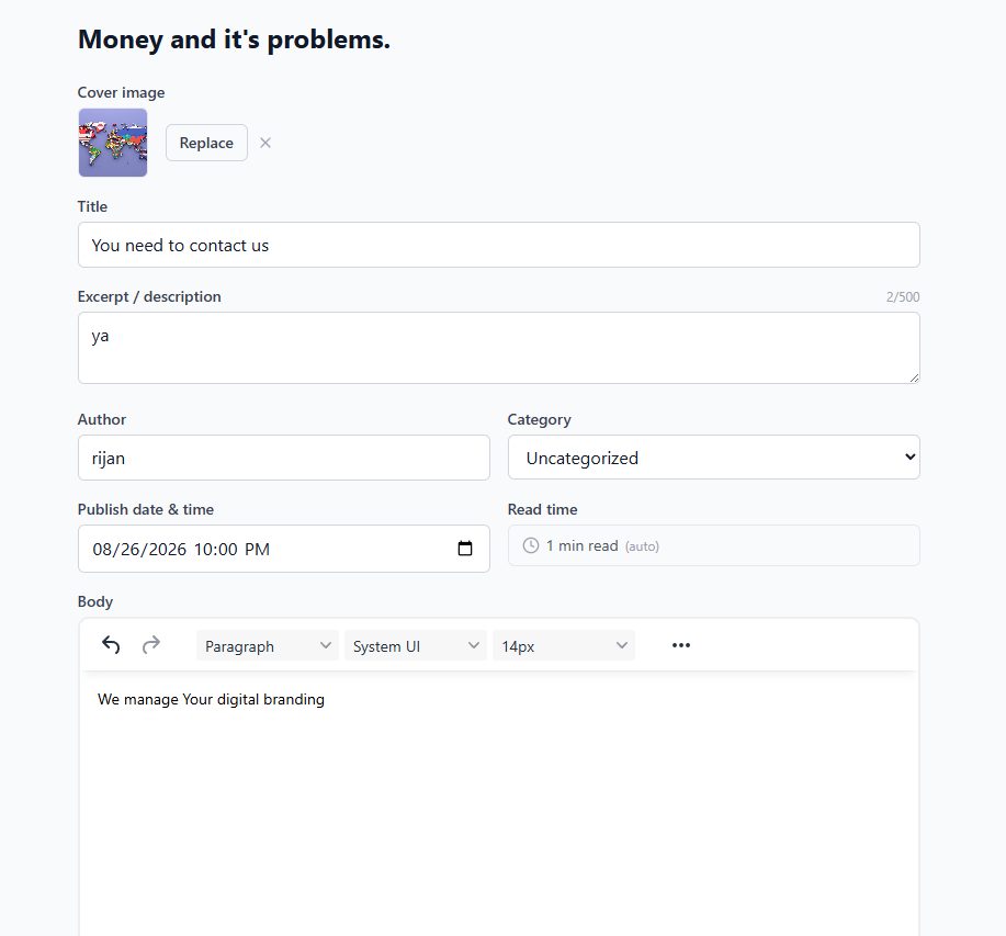 Blog & SEO inside the kitagency dashboard