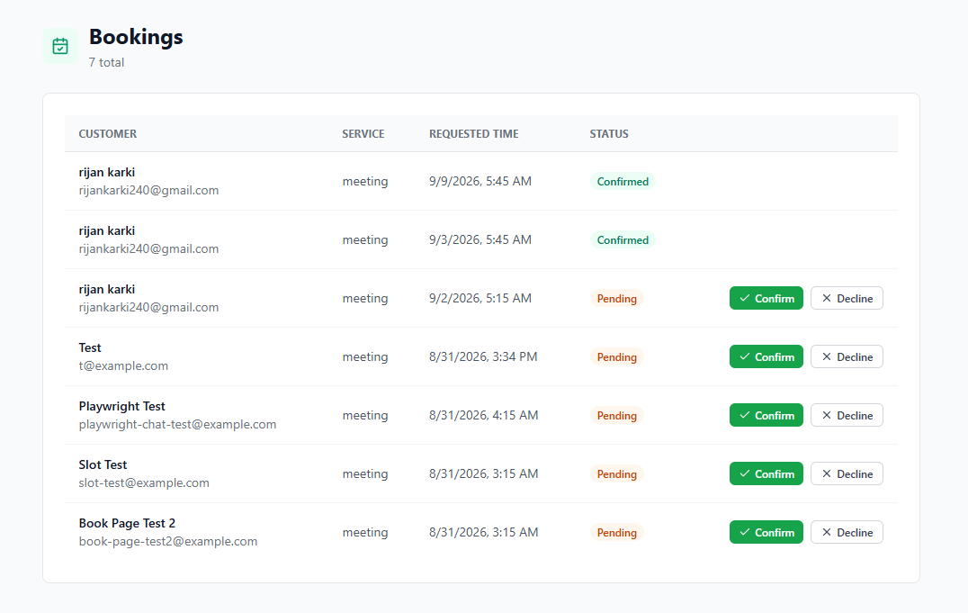 Bookings inside the kitagency dashboard